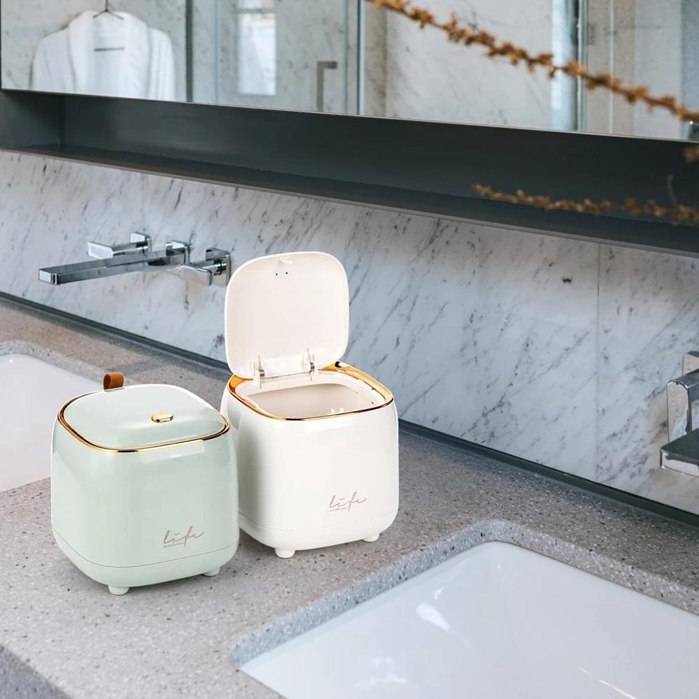 Double-layer Design Desktop Trash Can Press Open Lid Mini Waste Bin Kitchen Waste Basket  Study
