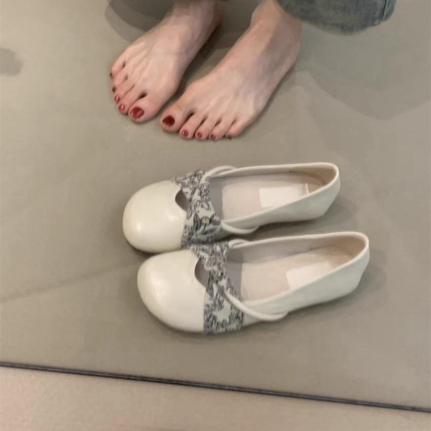 Fashion Vintage Mary Jane Shoes Women's Spring French Elegance Simple Round Head Shallow Mouth Soft Sole Ballet Shoes