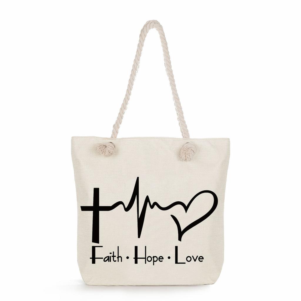 Love print thick rope single-shoulder beach bag 7230 CLE