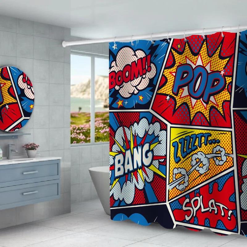 Funny Graffiti Anime Shower Curtains for Children 3D Print Bath Screen Decor Waterproof Polyester Fabric Bath Curtain with Hook
