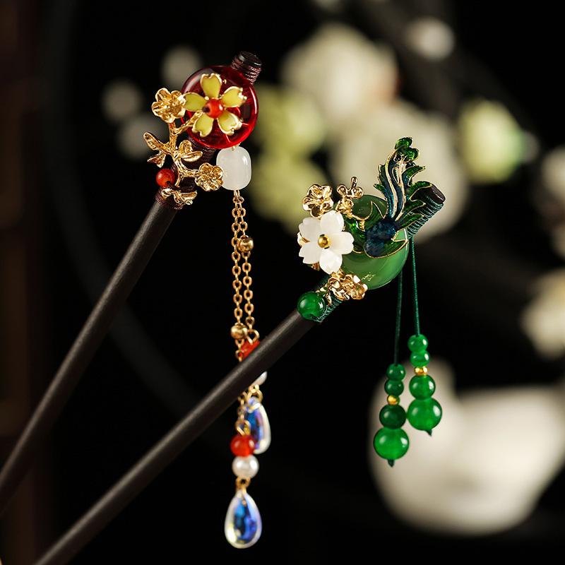 1Pc Petal Hairpin New Chinese Style Tassel Hairpin Fresh Wood Ancient Headwear Sandalwood Hairpin Tassel