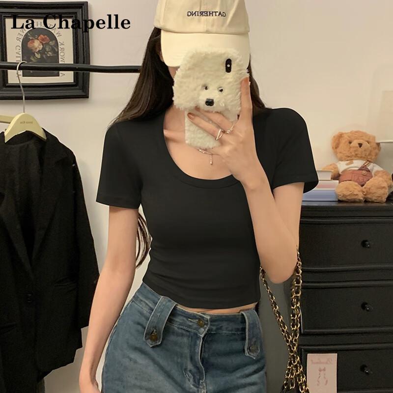 

La Chapelle Women s Summer U-Neck Ribbed Slim-Fit Crop Top T-Shirt 2XL (132-143 lbs)