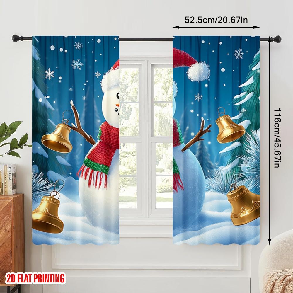 2pcs,2D Plane Printing Popular Curtain Panels Cute Snowman Christmas Scene (3) 100% Polyester (without Rod) Holiday for Bedroom,