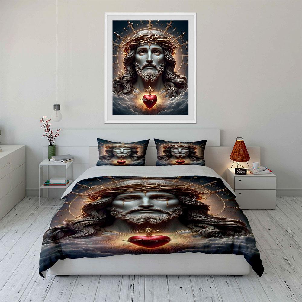 Sacred Heart Jesus Artwork Bedding Duvet Cover Set (1*Duvet Cover 2*Pillowcases, without duvet insert)