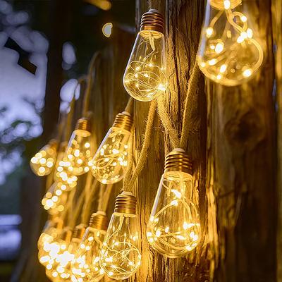 Solar String Lights Outdoor Vintage Rope Hemp Solar Patio with 8Modes LED Patio Lights Waterproof Christmas Decoration Light