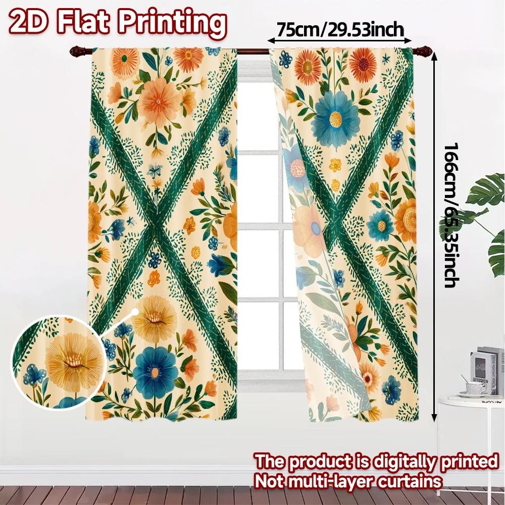 2D Flat Printing  JIT 2pcs   Curtains (Without Rod) Floral Tapestry Popular Minimalist Curtains Polyester Curtains All Seasons