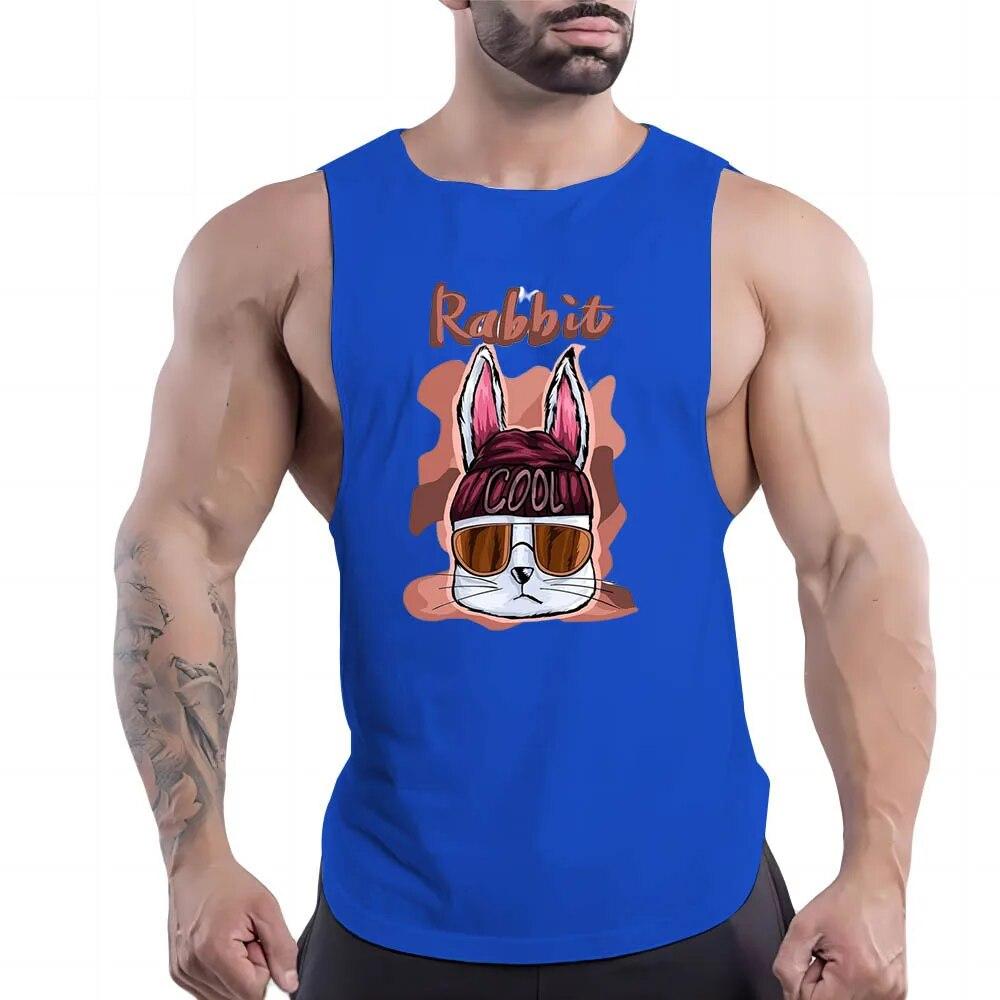 Daily O Collar Breathable Simple Casual Cartoon Animal Print Outdoor Street Style Sleeveless Multi-Color Vest Gym Sports Style