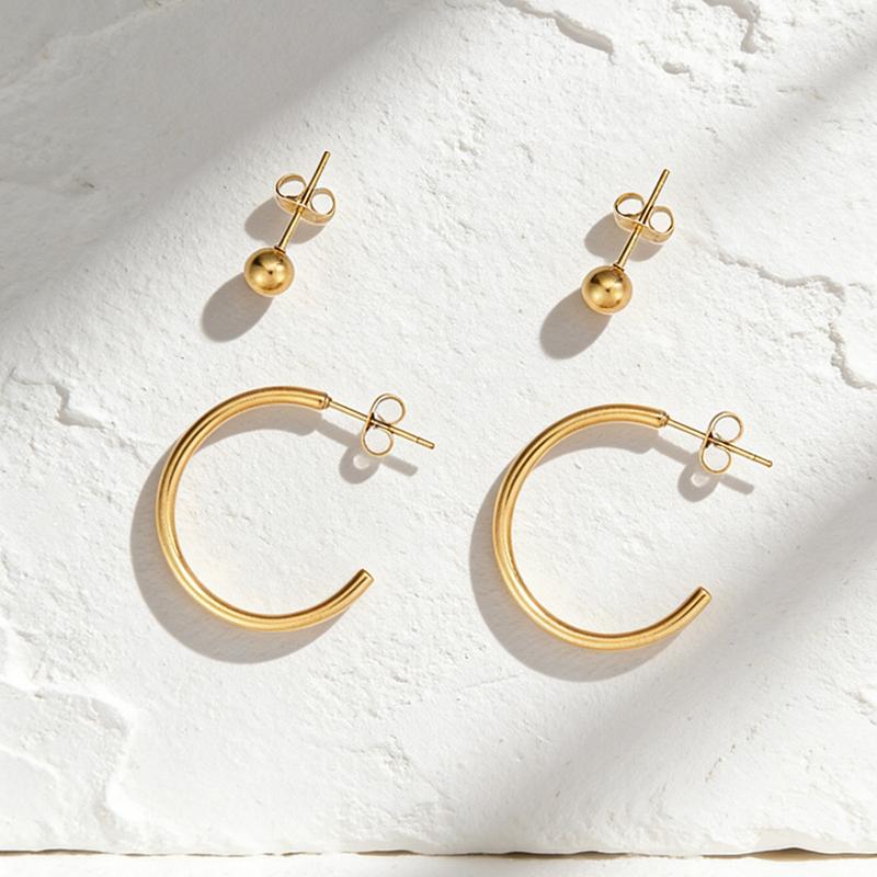4Pcs/Set Titanium Steel Earrings for Women Minimalist Gold Color C-Shaped Stud Earrings Fashion Daily Jewelry Decoration Wear