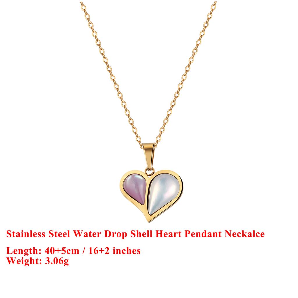 EFFIE QUEEN Stainless Steel 18k Gold Water Drop Shell Heart Pendant Necklace Romantic Jewelry for Women Valentine's Gift STMN10