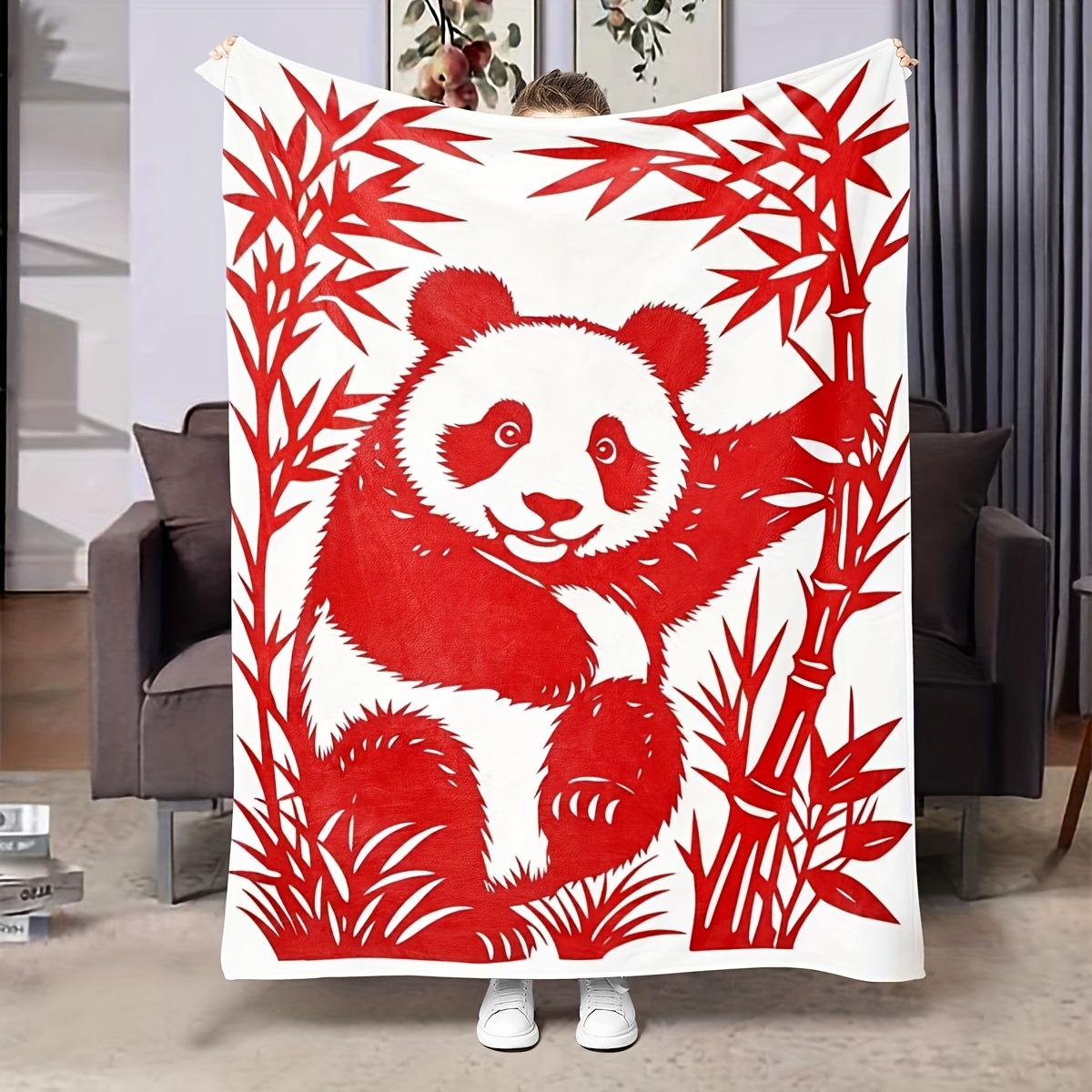 

Red bamboo and panda pattern Flannel printed blanket suitable for all seasons suitable for living room office sofa and travel 75x90cm