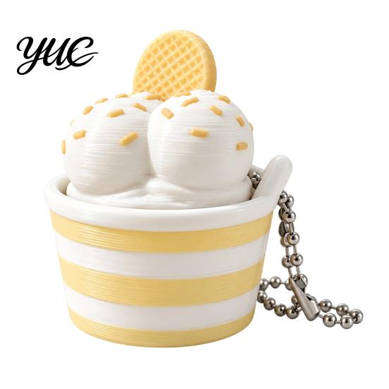 Small Gift for Party Favors 3D Printed Ice Cream Cup Fidget Clicker Keychain, Cute Dessert Stress Simulated Food Keychain Relief Click Toy, Mini Desk