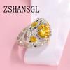 Luxury Female Girl Big Crystal CZ Flower Ring Boho Silver Color White Yellow Ring Promise Engagement Rings For Women