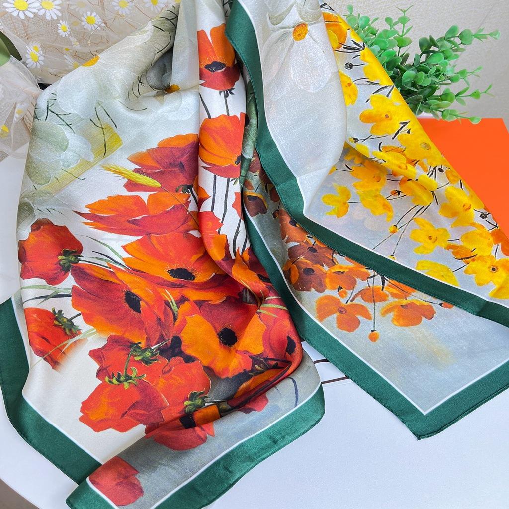 Oil Painting Style! Silk Scarf Women'S Spring Summer Versatile 90Cm Large Square Scarf Decorative Mulberry Silk Silk Scarf Shawl