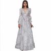 Elegant Lace Embroidered Evening Dress With Beaded Detailing Deep V-Neck Long Sleeve Princess Gown Wedding Party