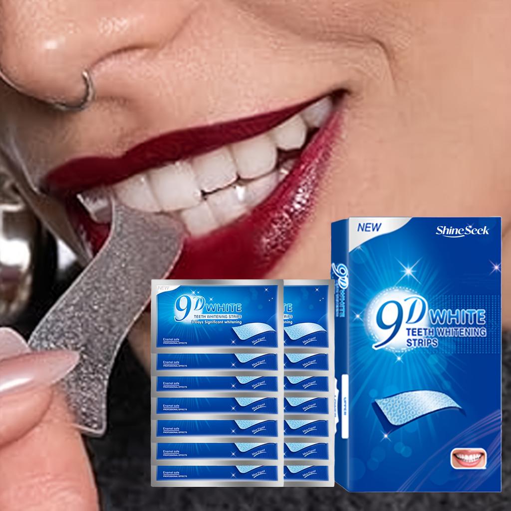 Large Capacity PAP 9D Bright White Teeth Strips, Dry Application Design, Long-Lasting Fit on Teeth, Hydrogen Peroxide-Free, Sensitive-Free Teeth