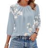 Women's Floral Print 3/4 Sleeve Round Neck Pleated Top Casual Loose Fit Blouse Lightweight Soft Fabric Shirt for Daily Wear