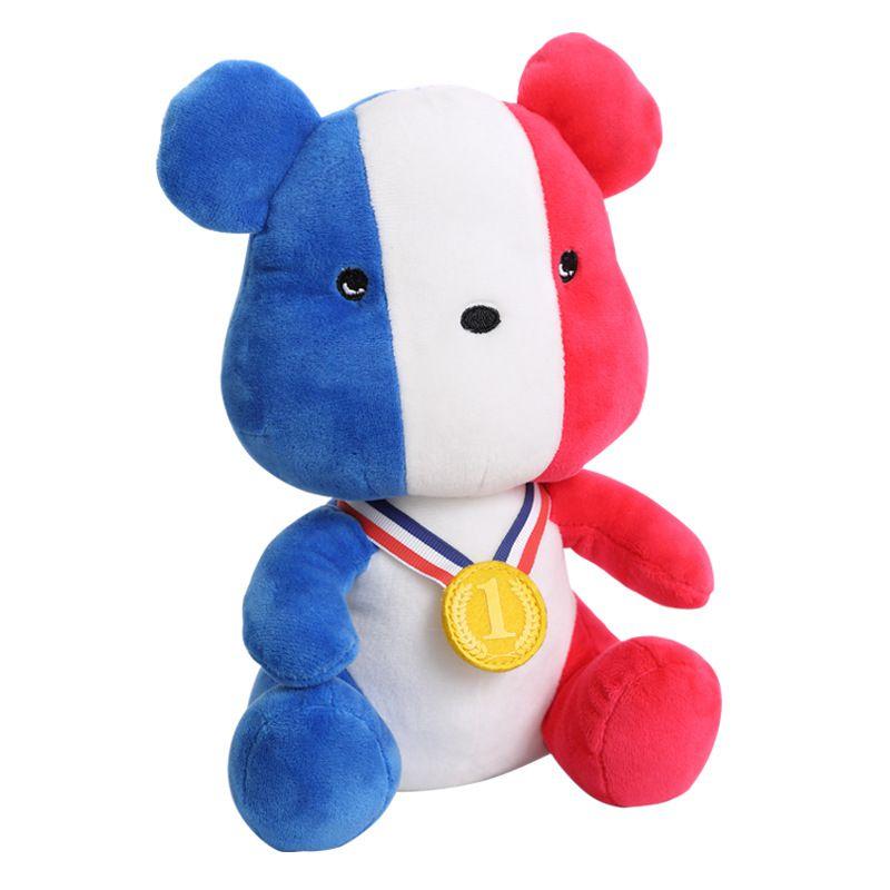 

Gold Plush Medal Teddy Bear Brazil Uk Flag Pattern Soft Doll Football Gift Fan France