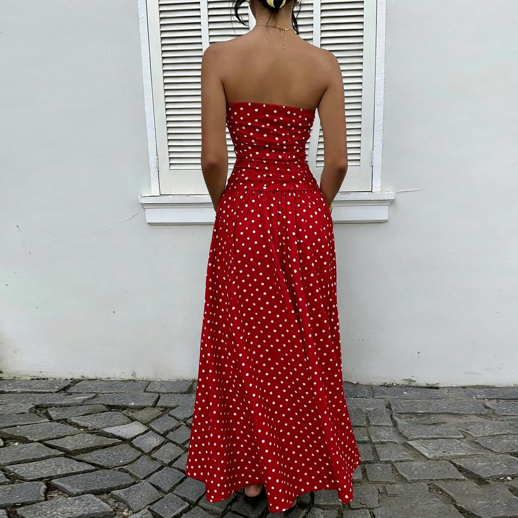 Rochie elegantă de seară pentru femei, cu buline, cu umerii goi, linie A, subțiază talia