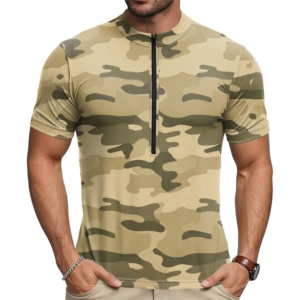 Men's Short Sleeve Cycling Round Neck Print with Zipper Breathable Quick Dry Fabric