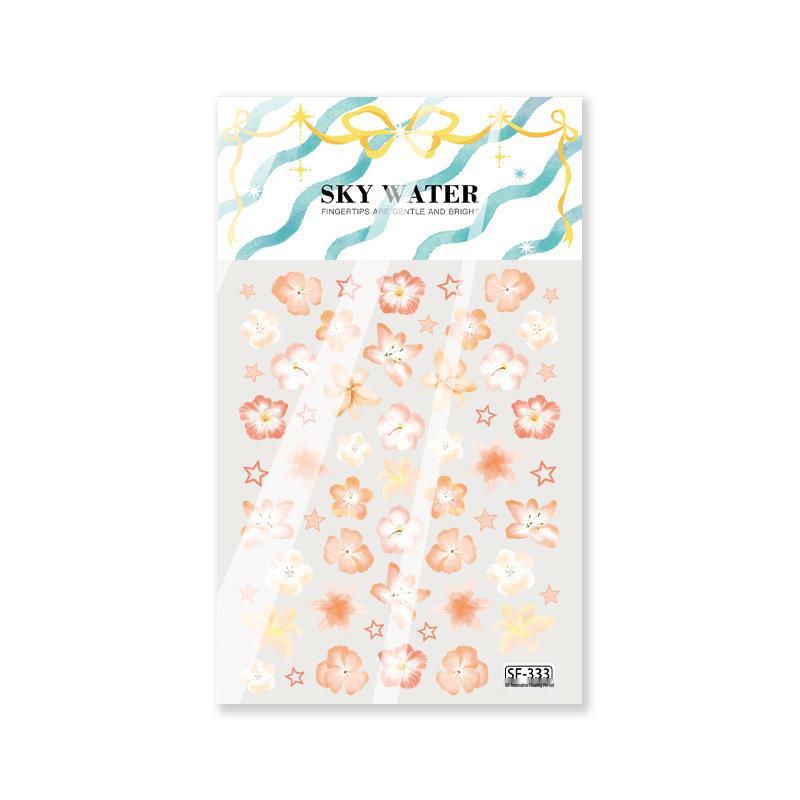 Sky Embossed 3D Plumeria Nail Art Stickers - 6D Cute DIY Waterproof Holiday Decor
