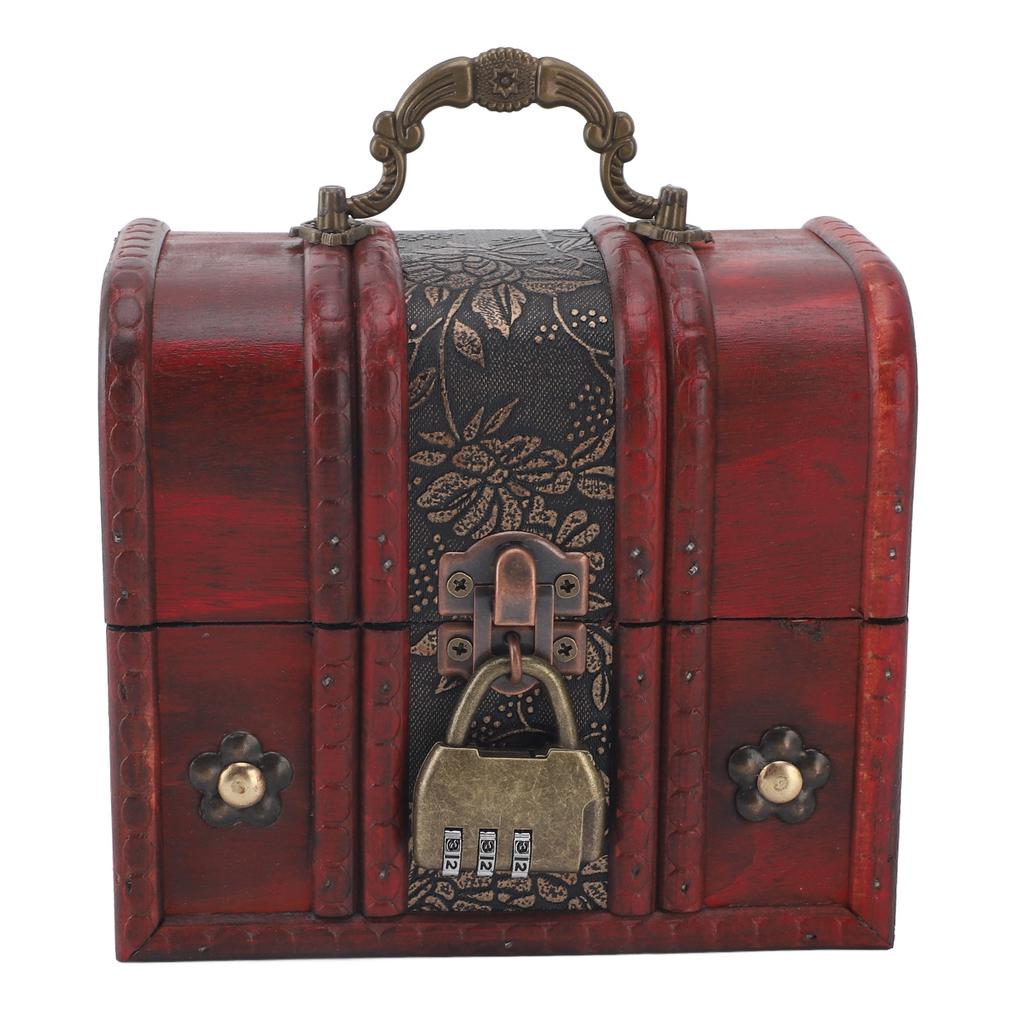 Vintage Trälåda för Smycken Retro Skattkista Prydnadslåda med Handtag Minnessak Gåva Dekorativ