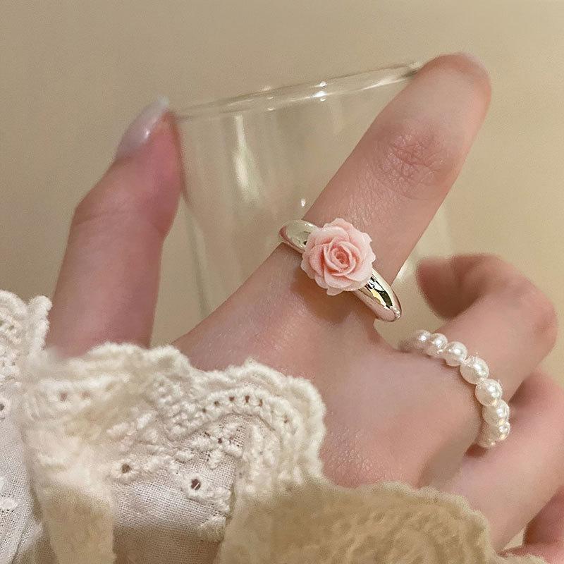 Модное ретро кольцо с жемчугом и розой, женский набор из двух частей One Size