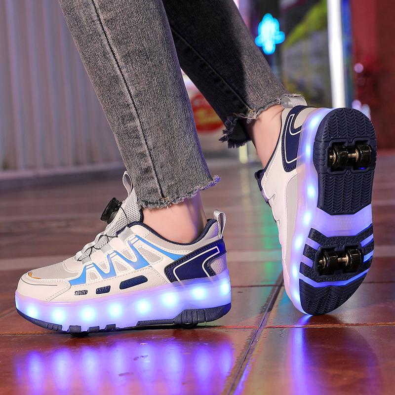 Zapatillas Luminosas con Ruedas para Niños Negro Rosa Luz Led Zapatos de Patinaje sobre Ruedas Zapatos Led para Niños Niñas Carga USB