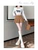 Women's Black Deerskin Velvet High-Waisted Slimming A-Line Mini Skirt with Anti-Exposure Pleats - Autumn/Winter Casual Skirt Pants