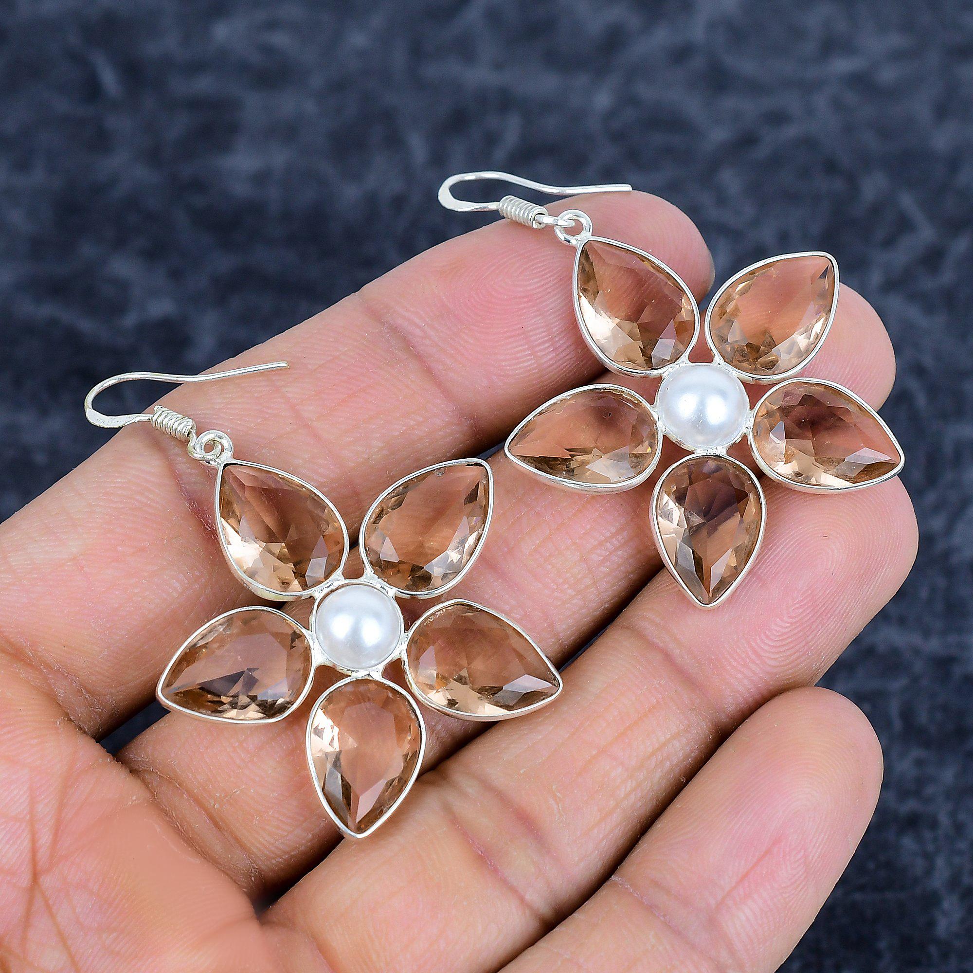 

Morganite, Pearl Gemstone Handmade 925Sterling Silver Jewelry Earring 2.17 M-3151