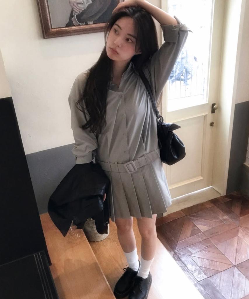 Reventina New Row Pleated Dress_Khaki Gray