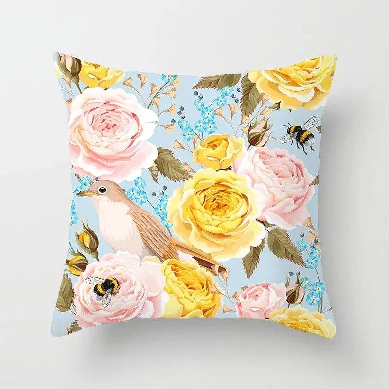 Car Living Room Sofa Cushion Cover Luxury Home Decoration Pillow Cover Rose Flower Print Pattern Cushion Cover