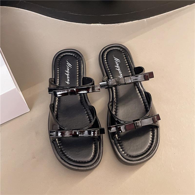 Evening Wind Fairy Slippers 2025 New Wear Flat Bottom Bow Open Toe Comfortable Versatile Casual Soft Bottom Cool Slippers