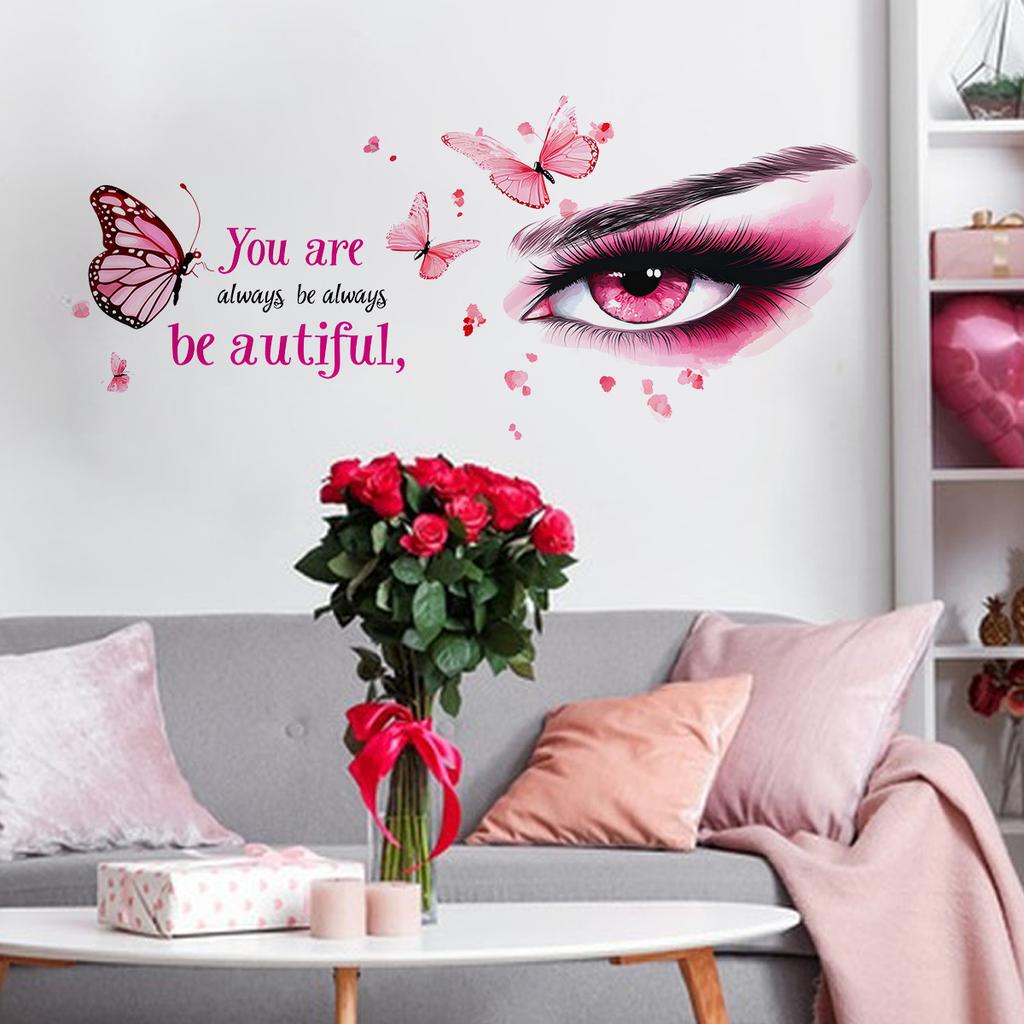 Purple Eyes Butterfly English Slogan Self Adhesive Wall Sticker for Living Room Background Decor