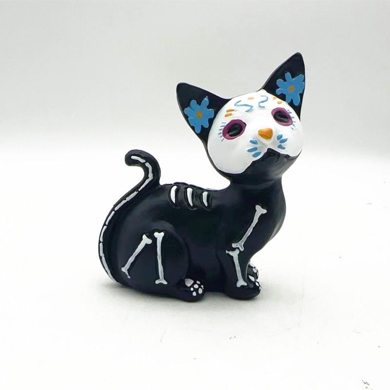 Day of The Dead Dog and Cat Figurine Halloween Statue Sugar Skulls Animal Statue Resin Crafts Home Desk Decorations