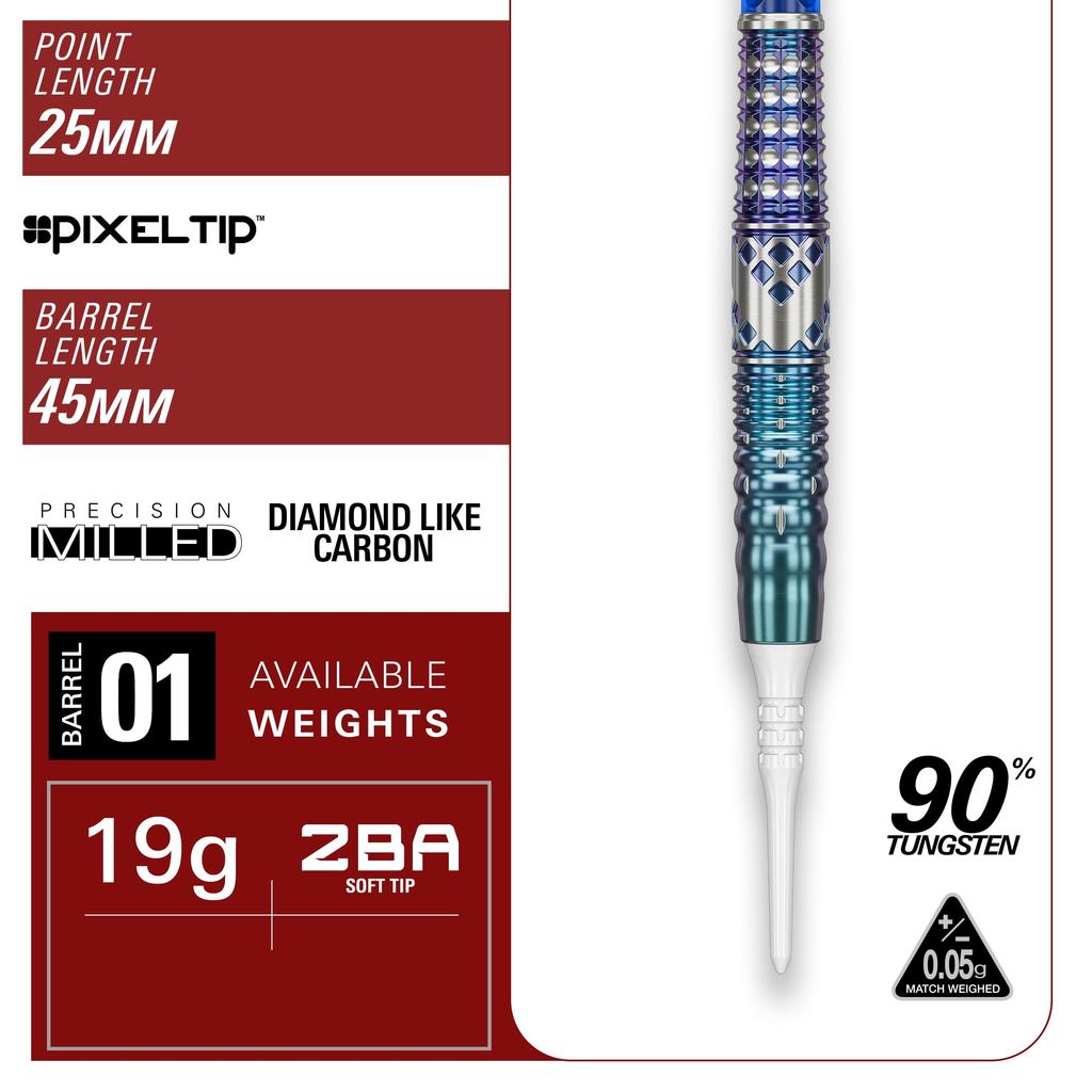 Target Japan CHARIS G5 Cathy Leung Tungsten Soft Tip Darts 6 Shape Flights and 2BA White Pixel Tips 90% K-Flex Set, No. Shafts, (CHARIS G5)