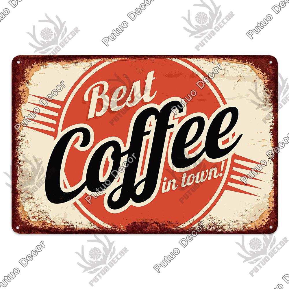 Putuo Decor Coffee Vintage Tin Sign Plaque Metal Plate Wall Art Posters for Kitchen Bar Cafe Room Retro Iron Painting