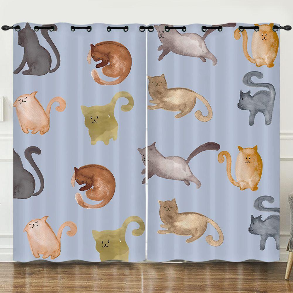 Curtain Cartoon Animal Animation Kitten 3D Digital Printing Blackout Curtain 3D Three-Dimensional Printing