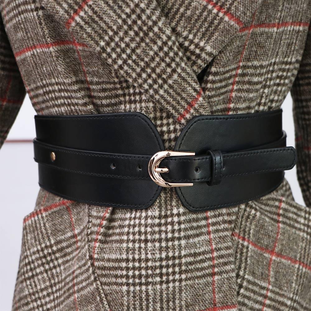 Party Dress Camel Buckle Imitation Leather Dress Waistband Wide Belt Solid Color Women Waistband