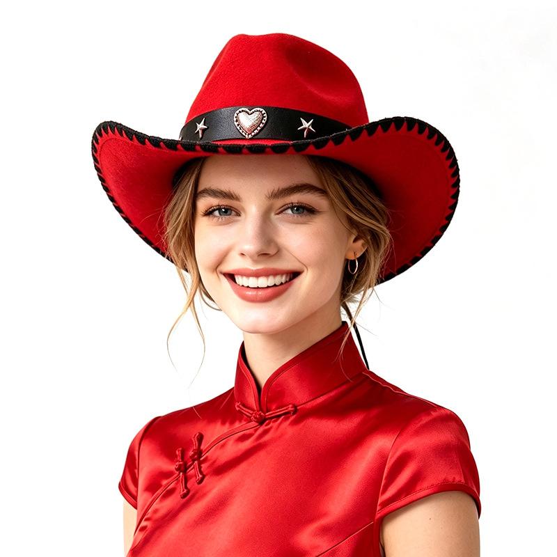 Couples Curled Edge Cowboy Hat Fashion Star Decoration Prairie Knight Hat Ball Party Versatile Top Hat