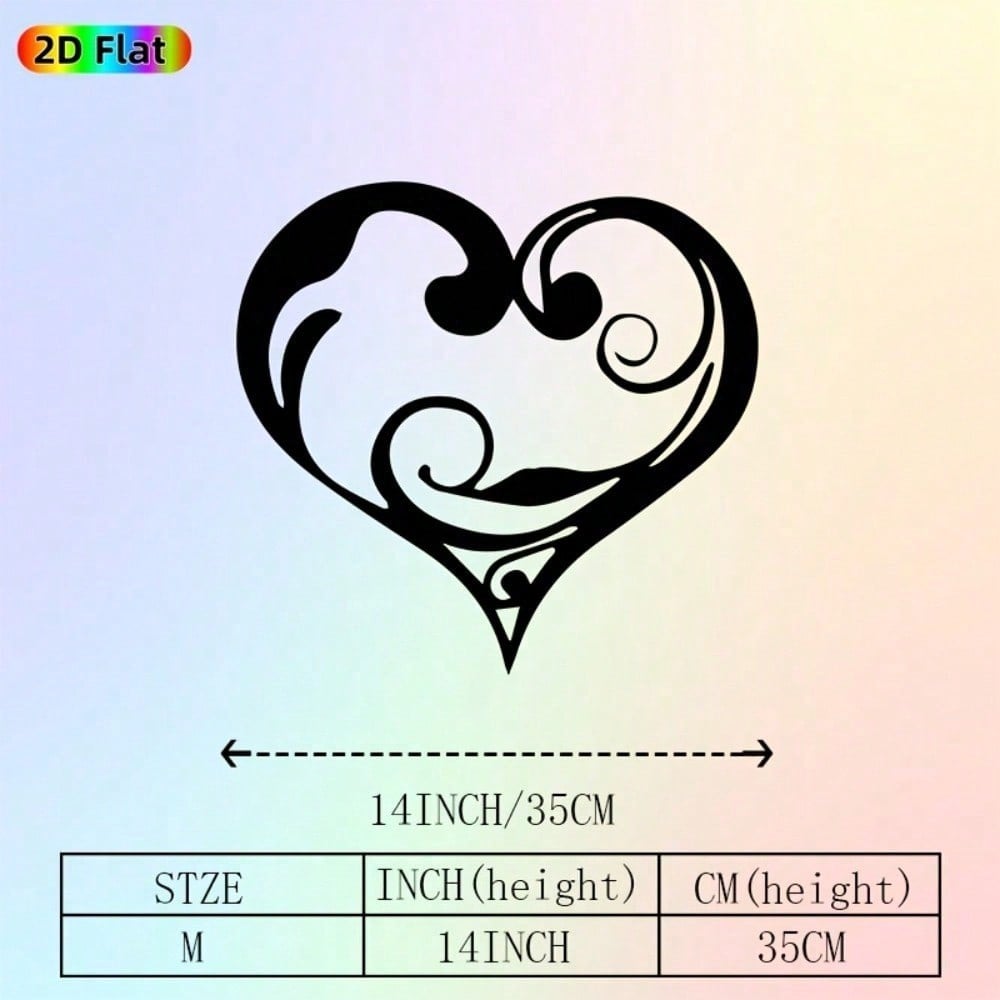 2D Flat Rustproof Heart Swirl Metal Wall Art for Wedding Anniversary & Romantic Gift