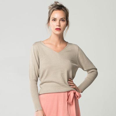 Maglione pullover in lana a pipistrello da donna, in cashmere, con scollo a V, ampio, alla moda, taglie forti