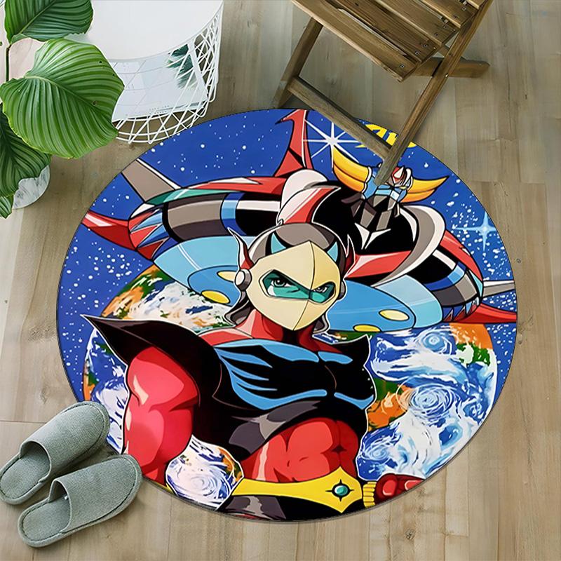 1pc UFO Robot Grendizer7 Print Round Carpet Chair Round Carpet Suitable for Bedroom Living Room Home Decorative Carpet