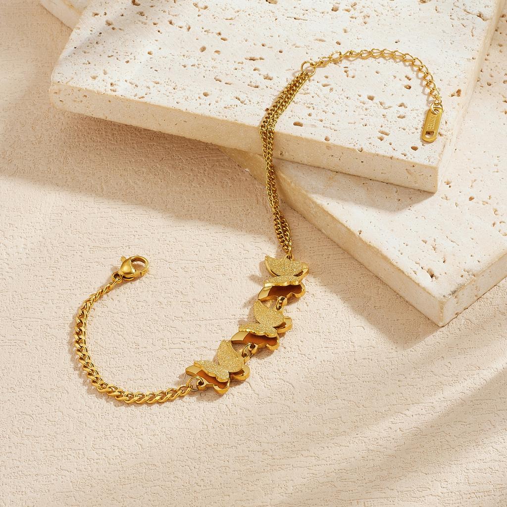 DIEYURO Golden Fashion Frosted Three-dimensional Butterfly Bracelet Lady Stainless Steel Waterproof Hand Chain Jewelry Gift