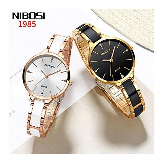 NIBOSI Women's Watch, Simple, Arm Watch, Ceramic, White, Waterproof, Analog, Quartz, Brand, Stylish, Casual, Business, Stainless Steel, For Women,