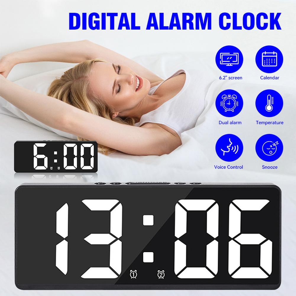 Electronic Desktop Clock 12/24H Display Snooze Desktop Table Clock Temperature Display LED Digital Clock for Home Bedroom Office