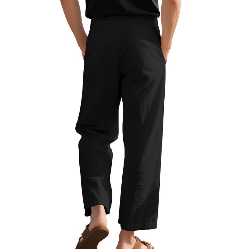 Men's Linen Casual Pants Summer Loose Straight Leg Naples Gurkha Wide Leg Trousers for Men