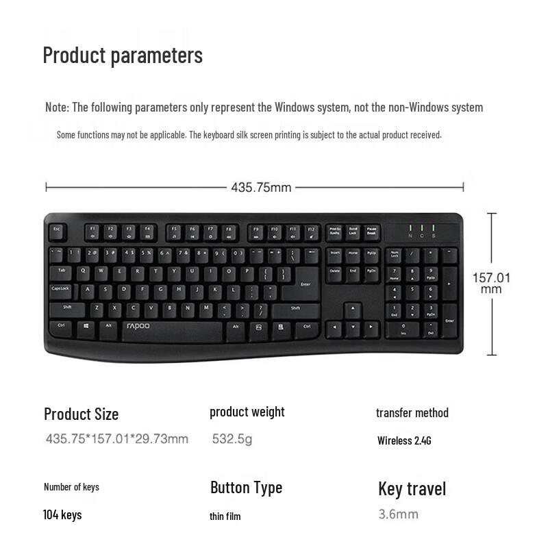 Rapoo X1800Pro Wireless Spill-Resistant Keyboard and Mouse Combo