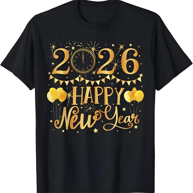 2026 Happy New Year Tshirt For Unisex Clothes Holiday Daily Leisure Funny T Shirts 3D Print Wine Cheers Short Sleeve Fun Tee Top