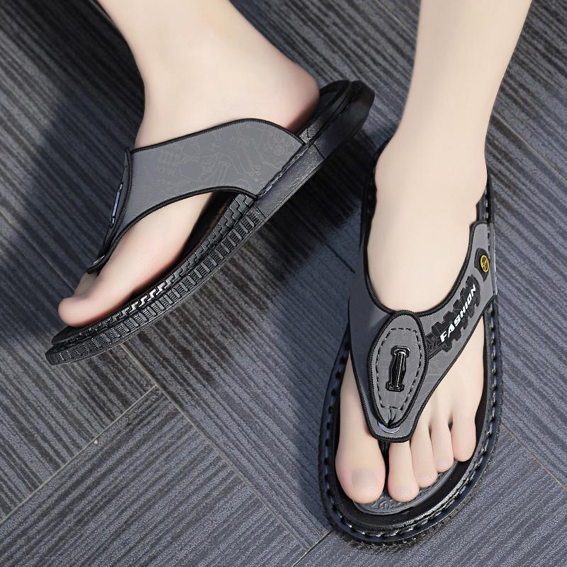 Men Flip Flops Hiking Sandals Leather Outdoor Summer White Black Wide Palm Blue Beach Shoes Plus Size Open Toe Plus Size