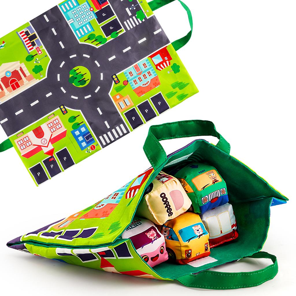 Early Educational Playthings Infant Fabric Cars Animals Transportation Playing Mat Storage Bag Infant Tear-Resistant Cloth Book